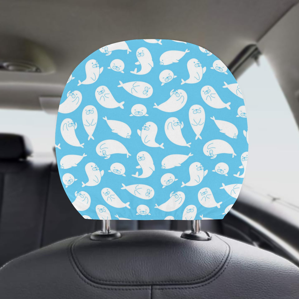 Cute white sea lion seals pattern Car Headrest Cover