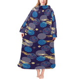 Blue japanese pattern cloud wave flower Blanket Robe with Sleeves