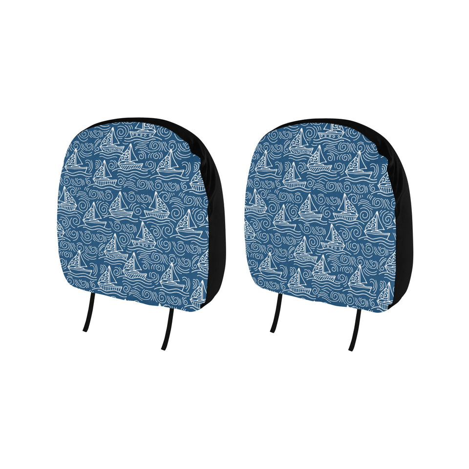 Hand drawn sailboat pattern Car Headrest Cover