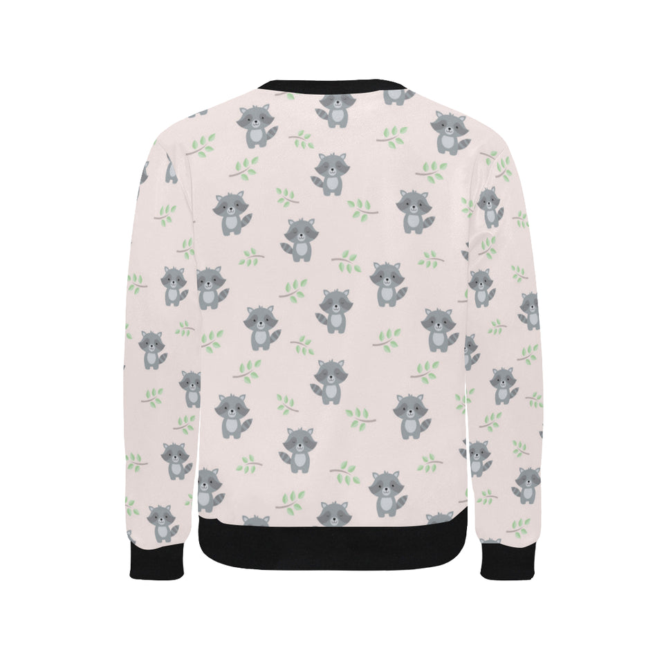 cute raccoons leaves pattern Men's Crew Neck Sweatshirt