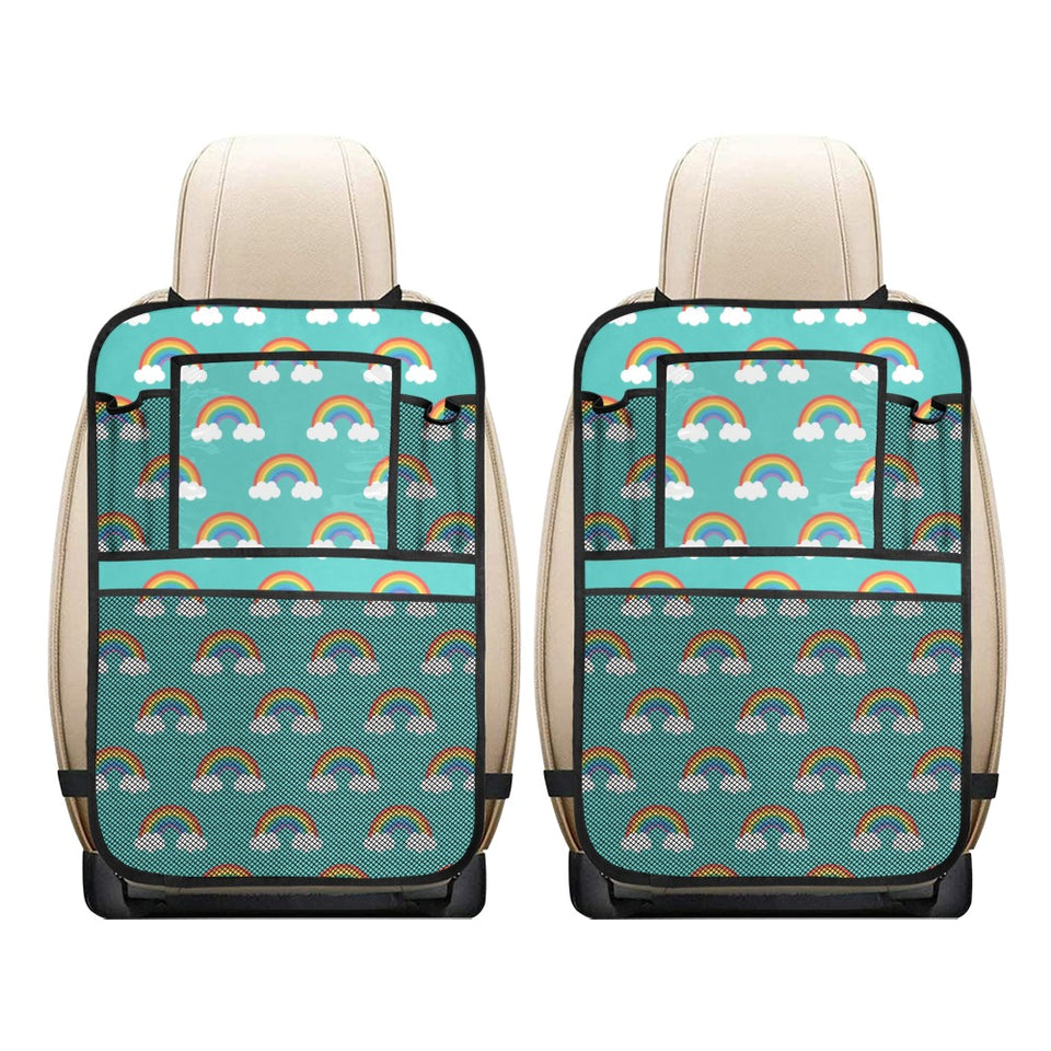 Rainbow pattern green background Car Seat Back Organizer
