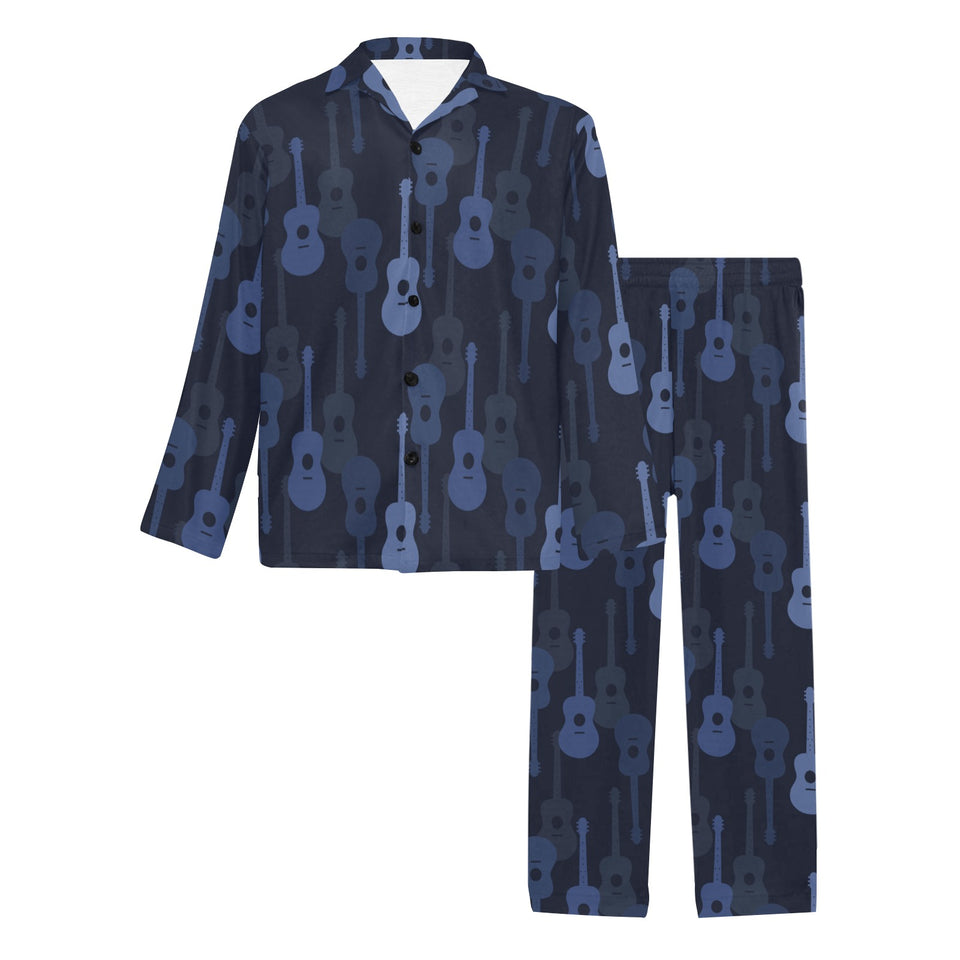 Blue Theme guitar pattern Men's Long Pajama Set