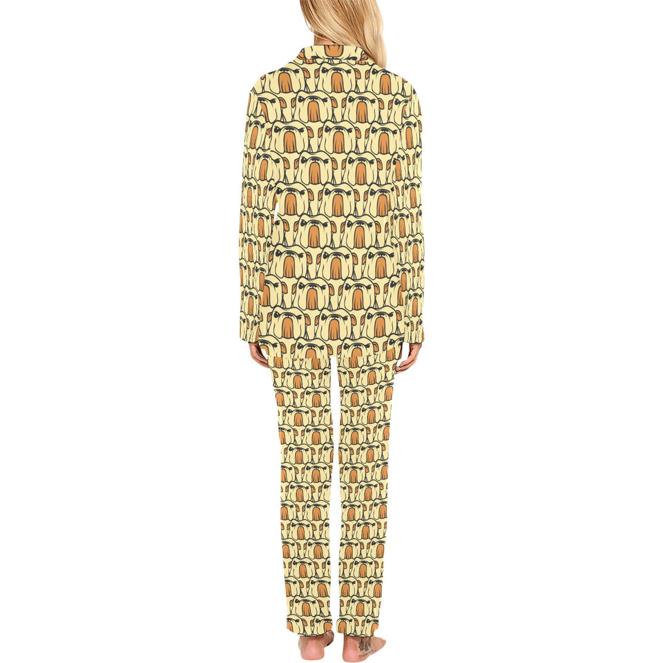 English Bulldog Pattern Print Design 02 Women's Long Pajama Set