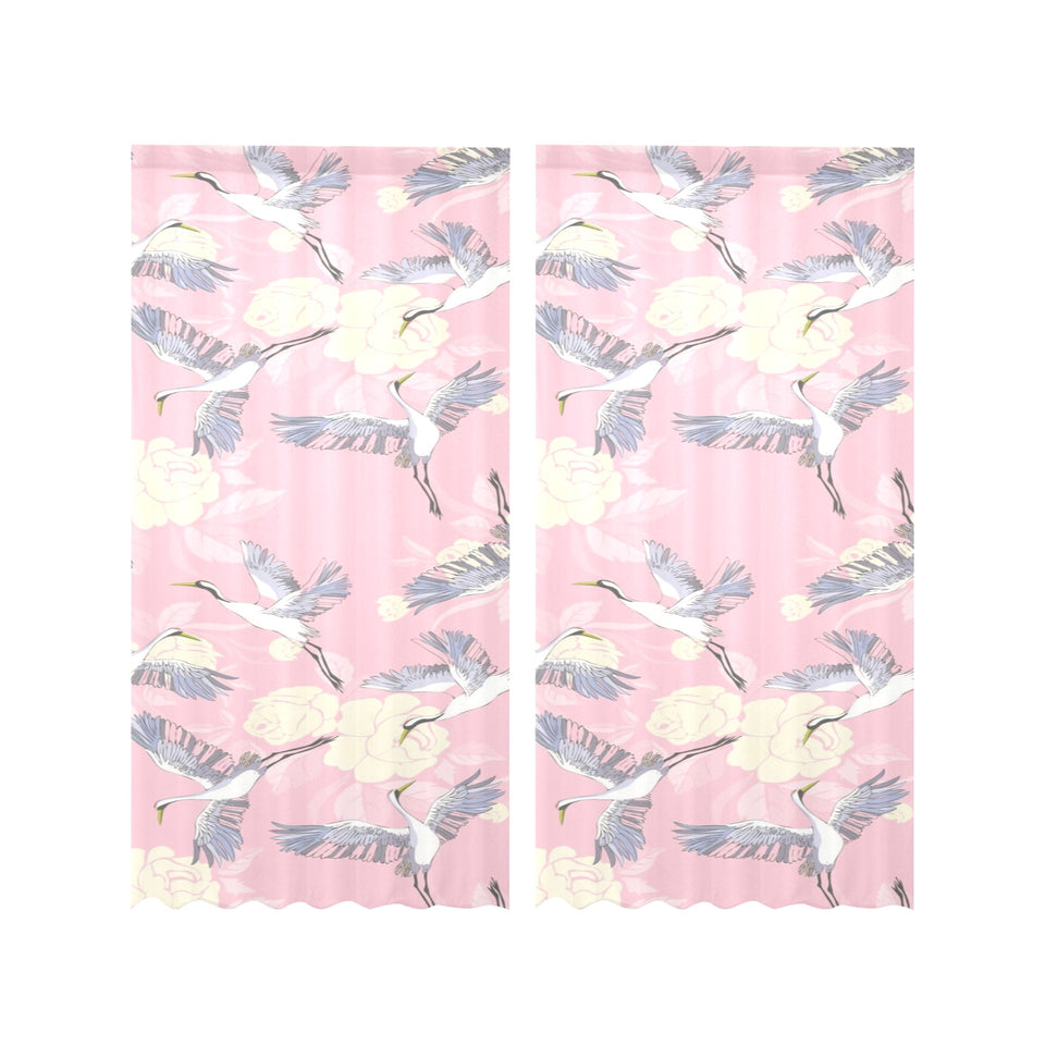 Japanese crane rose pattern Gauze Curtain