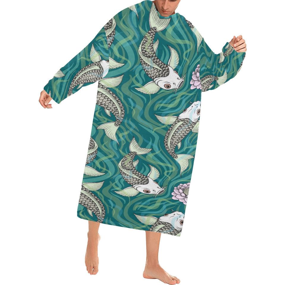 Koi Fish Carp Fish lotus pattern Blanket Robe with Sleeves