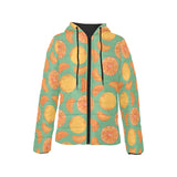 orange fruit pattern green background Women's Padded Hooded Jacket