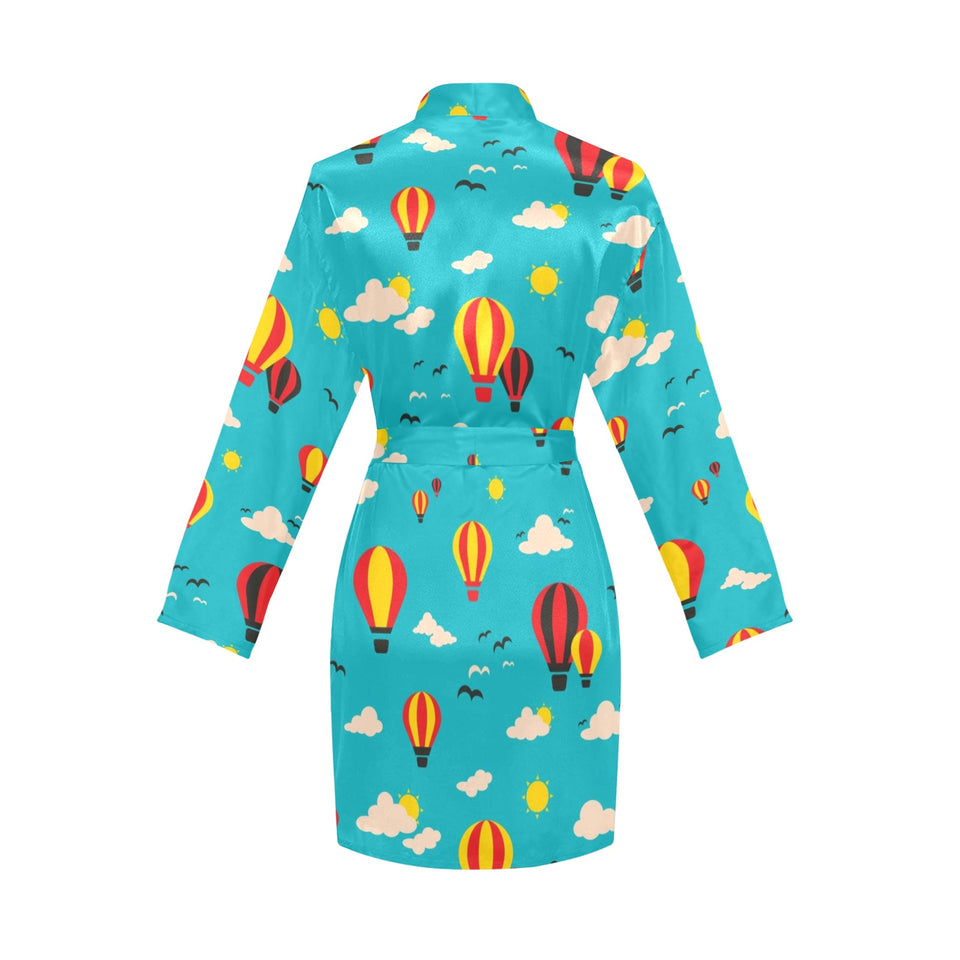 Hot Air Balloon Sky Pattern Women's Long Sleeve Belted Night Robe