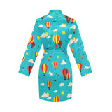 Hot Air Balloon Sky Pattern Women's Long Sleeve Belted Night Robe