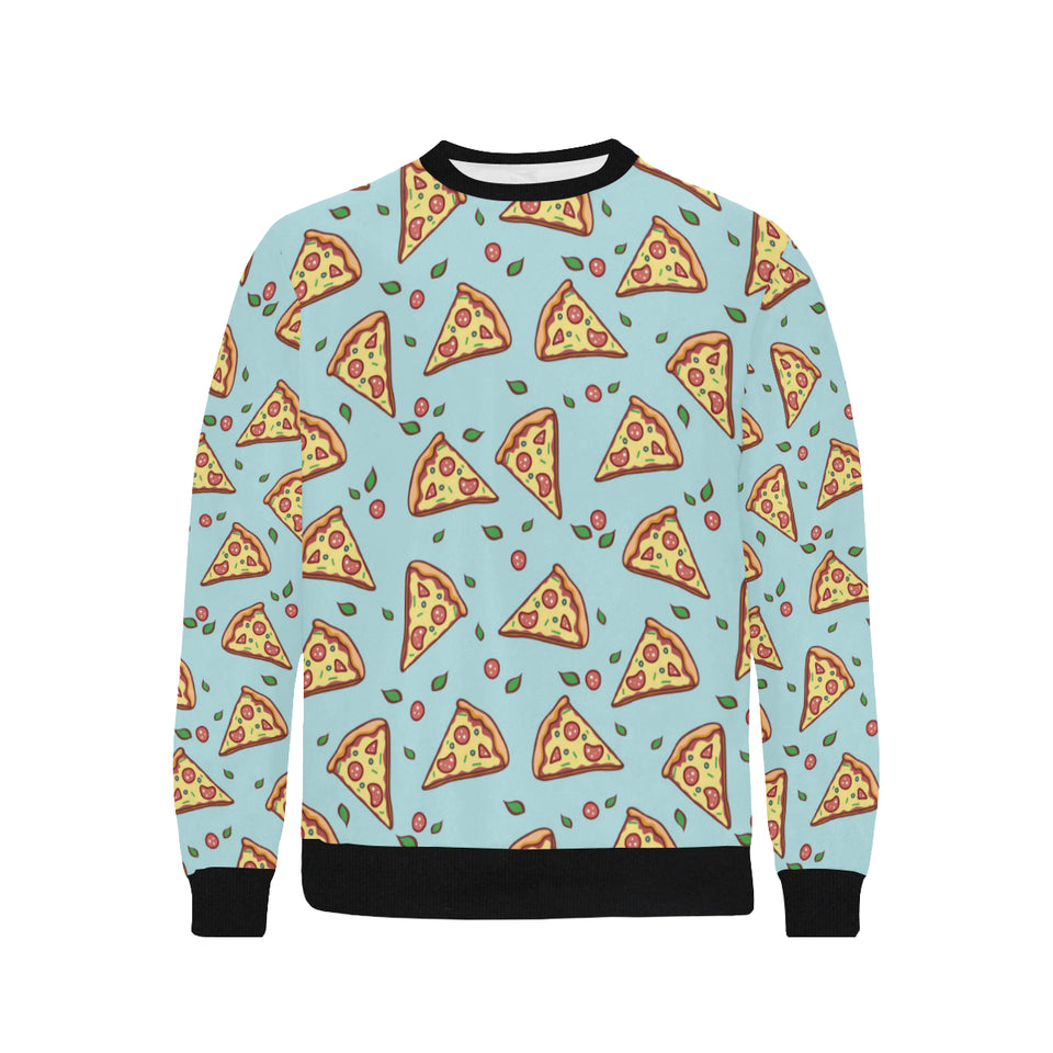 Hand drawn pizza blue background Men's Crew Neck Sweatshirt