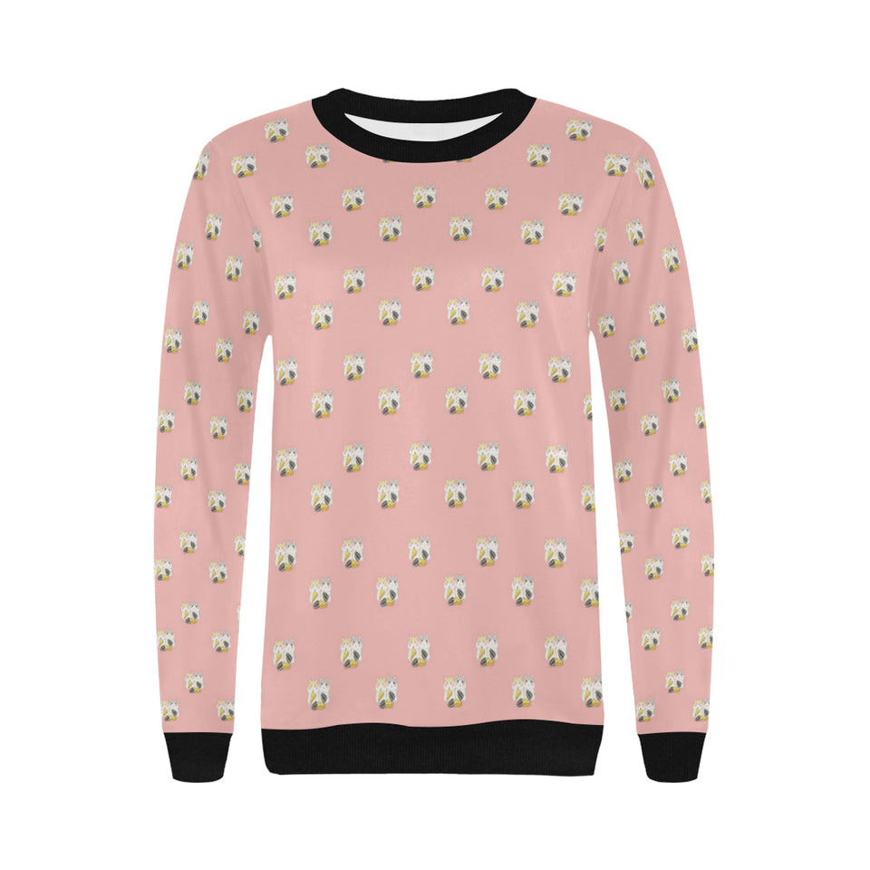 Cute hamster cheese pattern pink background Women's Crew Neck Sweatshirt