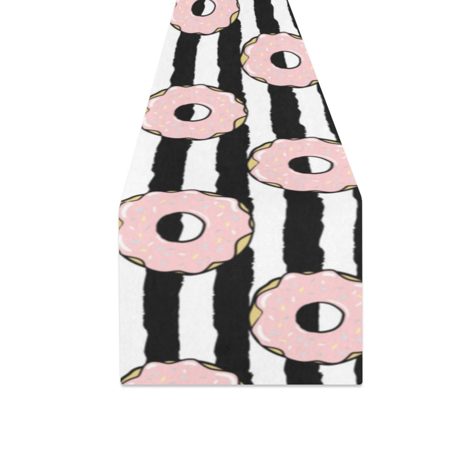 Donuts pink icing striped pattern Table Runner