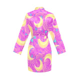 Moon pink rose background Women's Long Sleeve Belted Night Robe