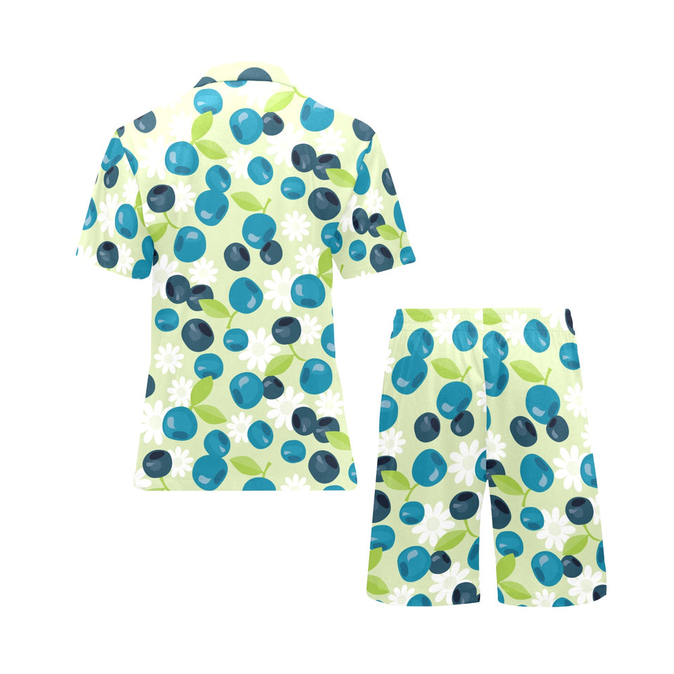 blueberry flower pattern Men's V-Neck Short Pajama Set