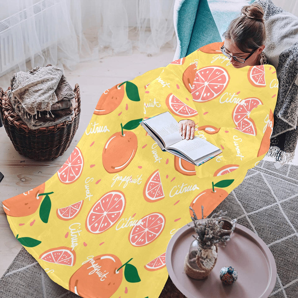 Grapefruit yellow background Blanket Robe with Sleeves