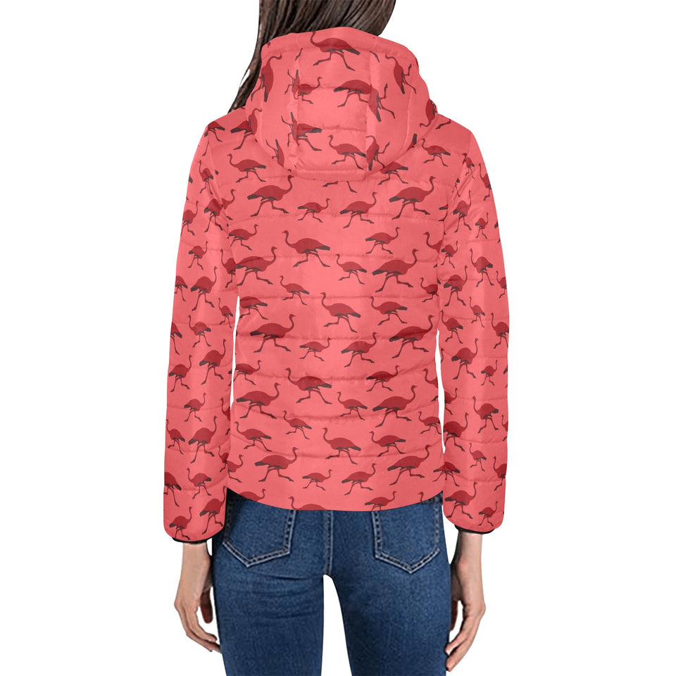 Ostrich Pattern Print Design 03 Women's Padded Hooded Jacket