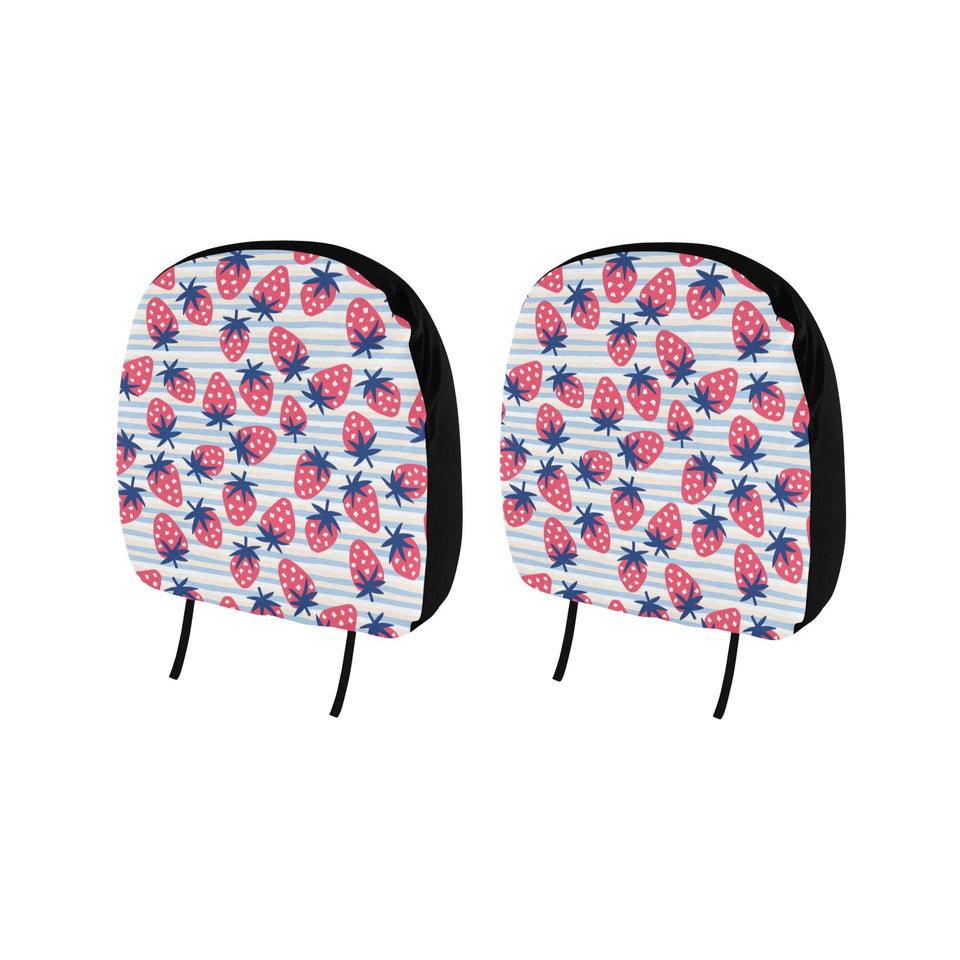 Strawberry pattern blue lines background Car Headrest Cover