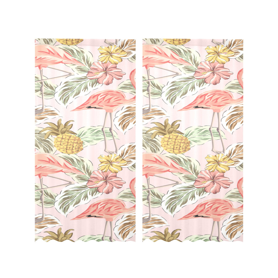 Pink flamingo birds pineapples hibiscus flower pat Gauze Curtain