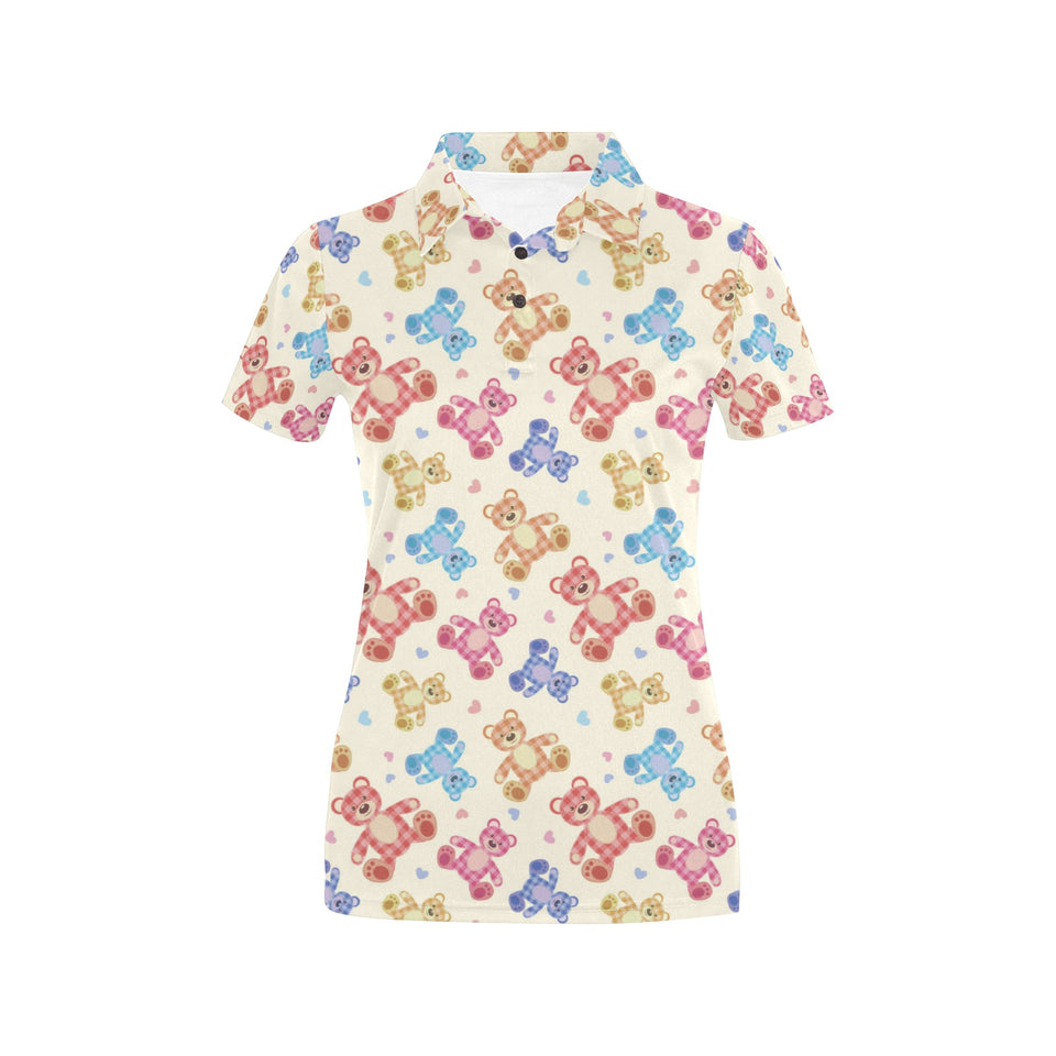 Teddy Bear Pattern Print Design 05 Women's All Over Print Polo Shirt