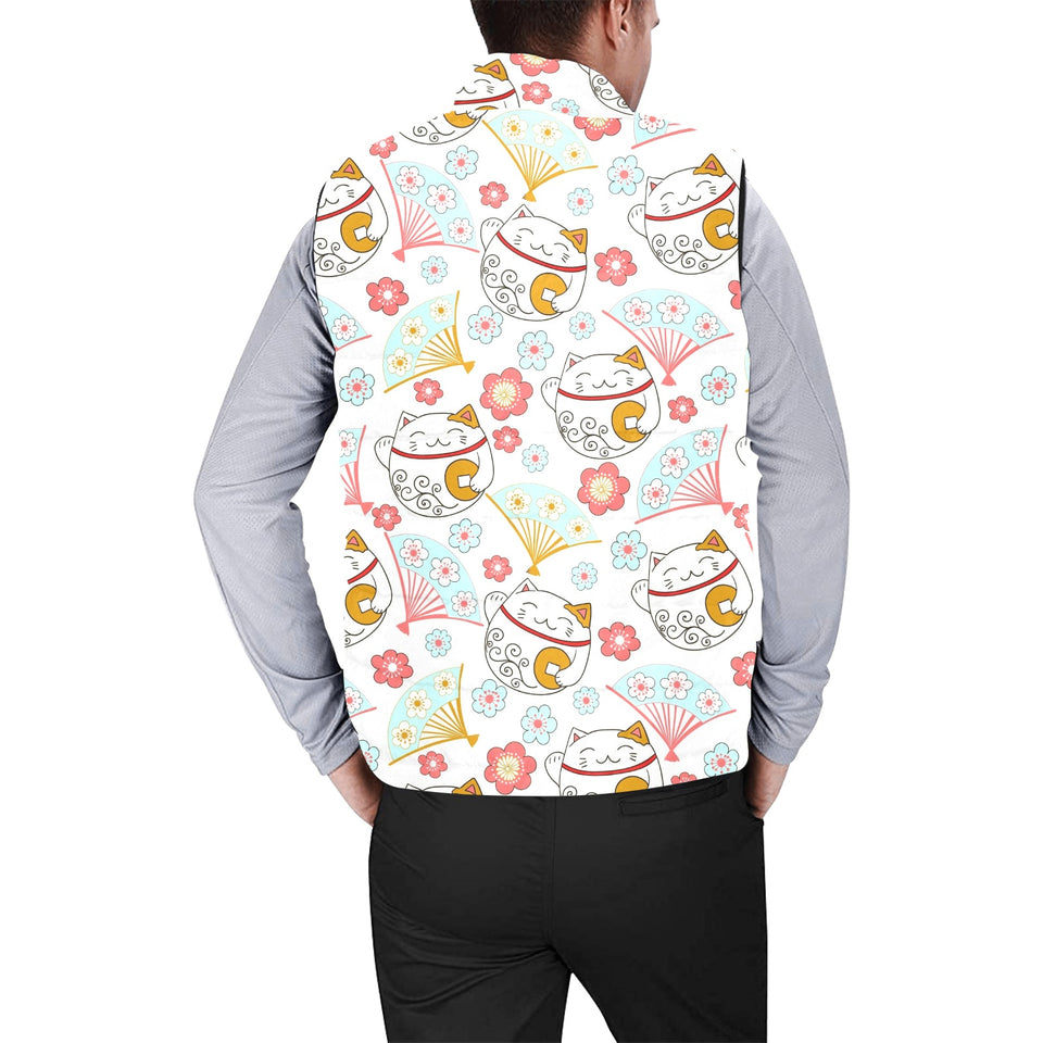 Maneki neko cat fan sakura Men's Padded Vest