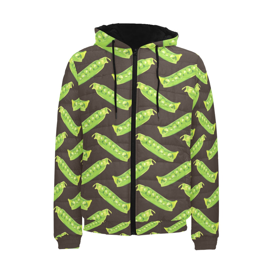 Green Peas Pattern Print Design 05 Men's Padded Hooded Jacket