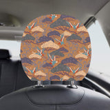 Bonsai bamboo stork japanese pattern brown theme Car Headrest Cover