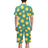 Sun green background Men's V-Neck Short Pajama Set