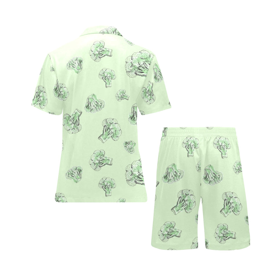 broccoli sketch pattern Men's V-Neck Short Pajama Set