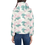 Pink lotus waterlily leaves pattern Women's Padded Hooded Jacket