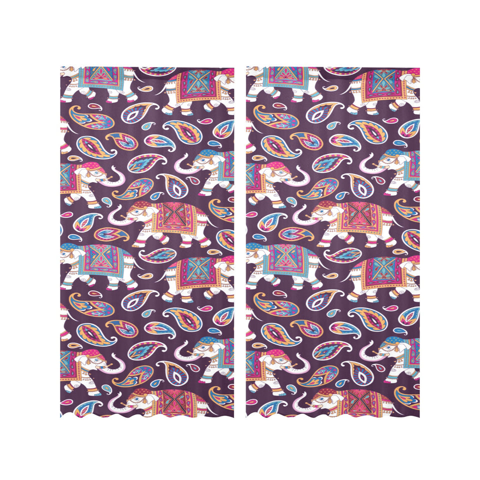 Elephant indian style ornament pattern Gauze Curtain