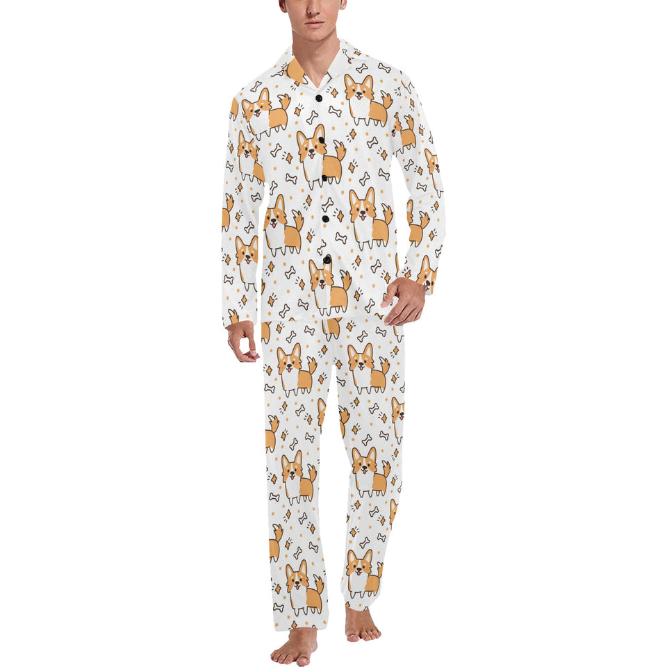 Cute corgi heart star bone pattern Men's Long Pajama Set