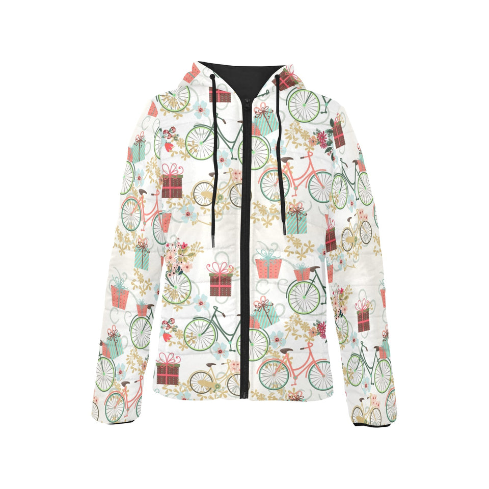 Bicycle Pattern Print Design 05 Women's Padded Hooded Jacket