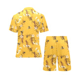 Bee flower pattern Men's V-Neck Short Pajama Set