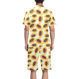 Watercolor papaya pattern Men's V-Neck Short Pajama Set