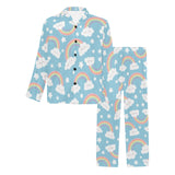 Cute rainbow clound star pattern blue background Men's Long Pajama Set