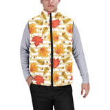 Maple leaf oak leaf acorns beige striped backgroun Men's Padded Vest