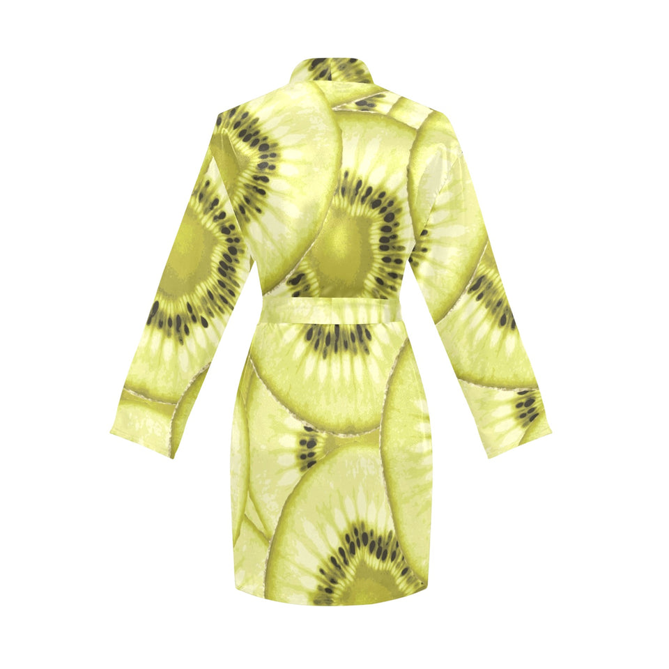 Sliced kiwi pattern Women's Long Sleeve Belted Night Robe
