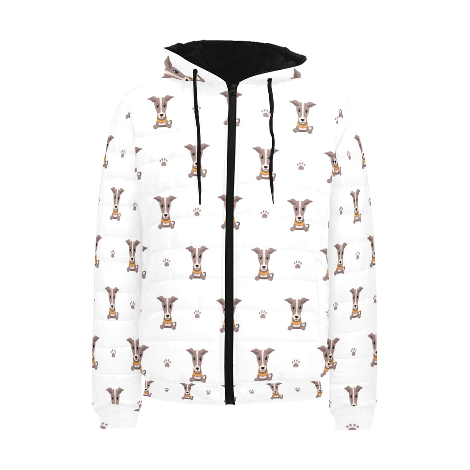 Greyhound Pattern Print Design 05 Men's Padded Hooded Jacket