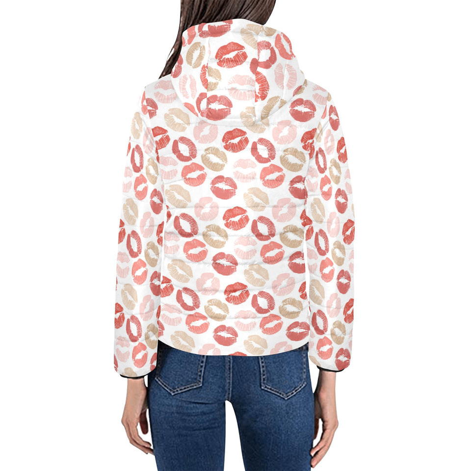 Lips Pattern Print Design 04 Women's Padded Hooded Jacket