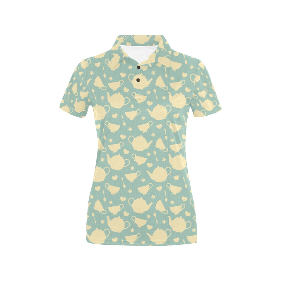 Tea pots Pattern Print Design 02 Women's All Over Print Polo Shirt