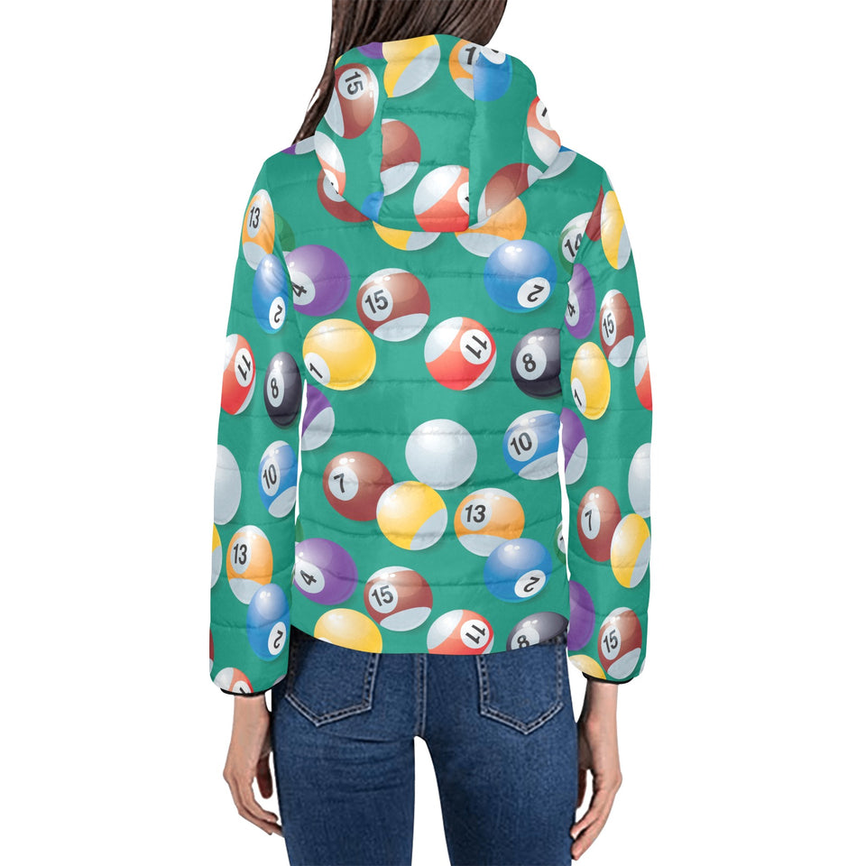 Billiard Ball Pattern Print Design 01 Women's Padded Hooded Jacket