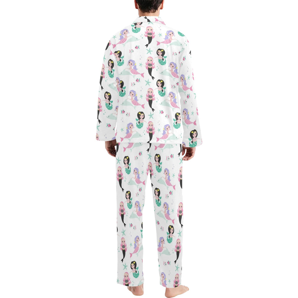cute mermaid dolphin fish starfish pattern Men's Long Pajama Set