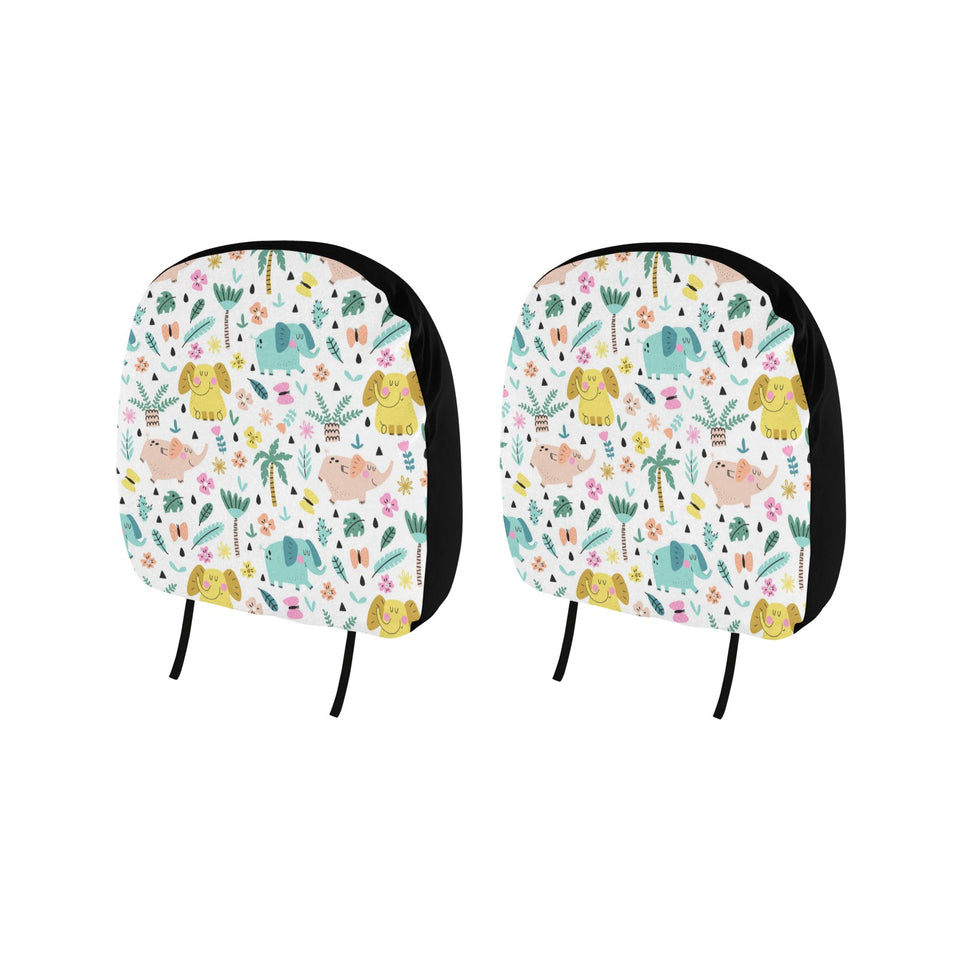 Cute elephants palm tree flower butterfly pattern Car Headrest Cover