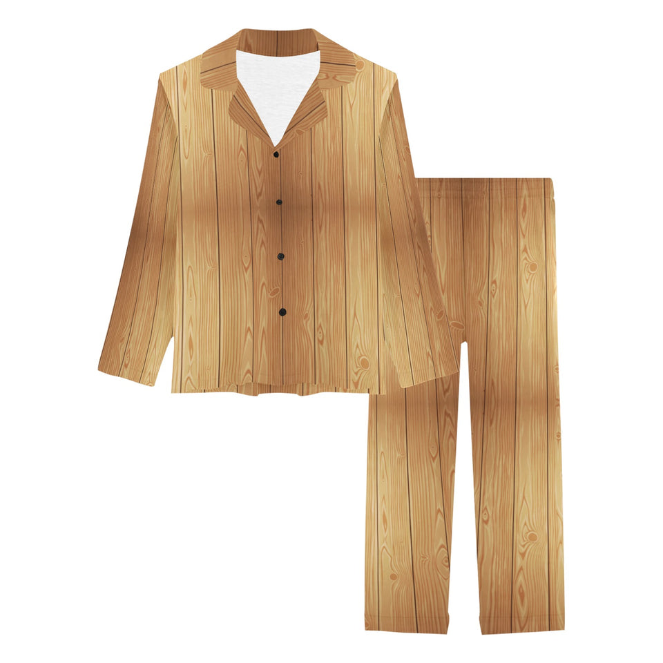 Wood Printed Pattern Print Design 05 Women's Long Pajama Set