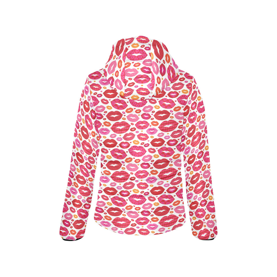 Lips Pattern Print Design 01 Women's Padded Hooded Jacket