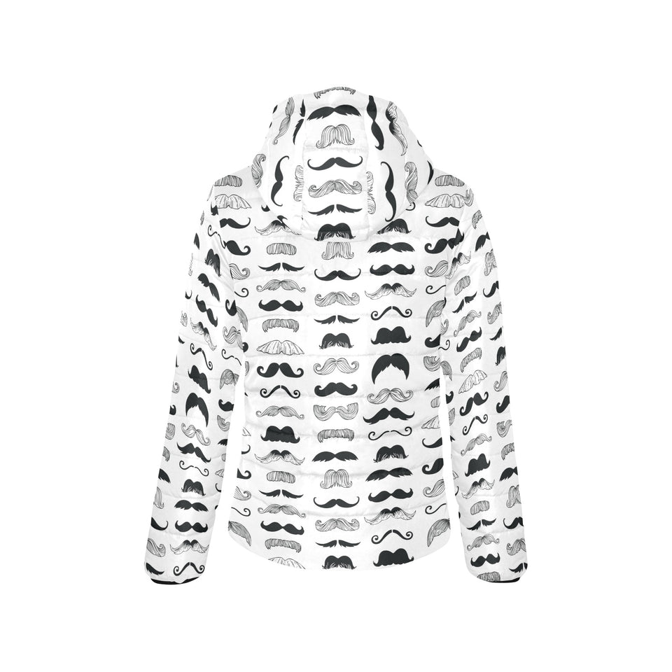 Mustache Beard Pattern Print Design 04 Women's Padded Hooded Jacket