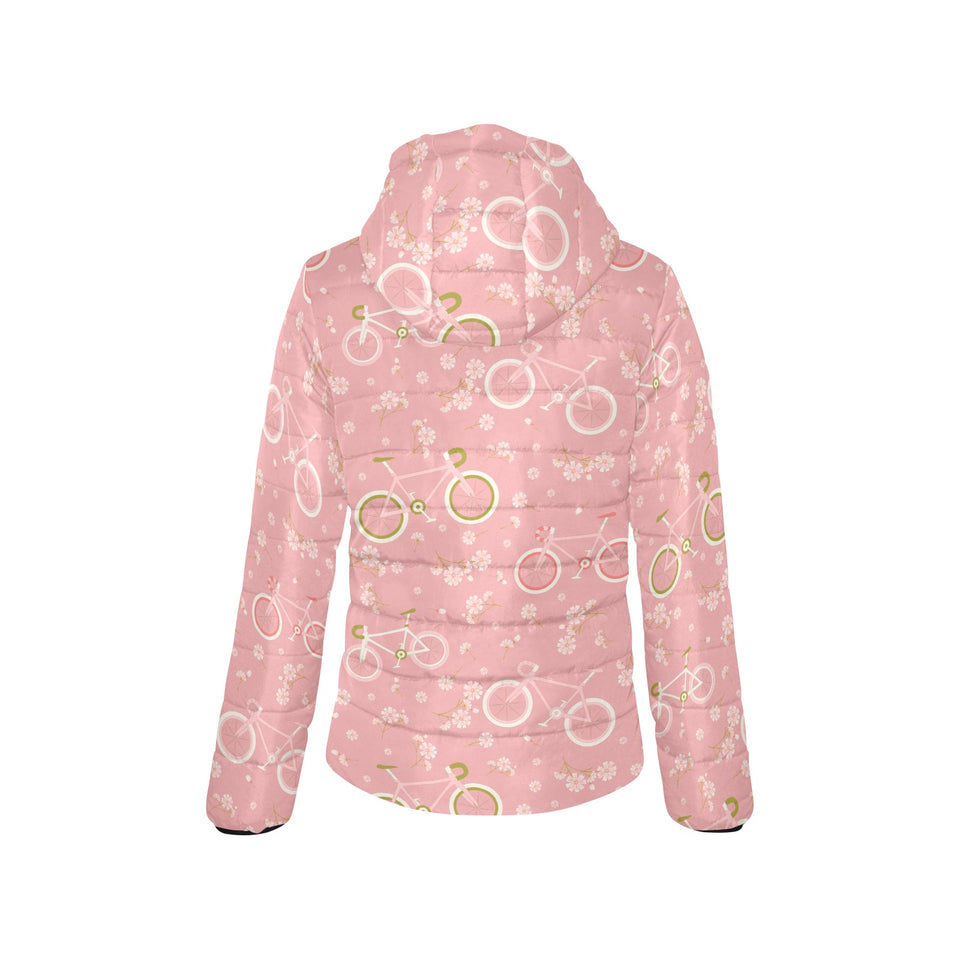 Bicycle Pattern Print Design 02 Women's Padded Hooded Jacket