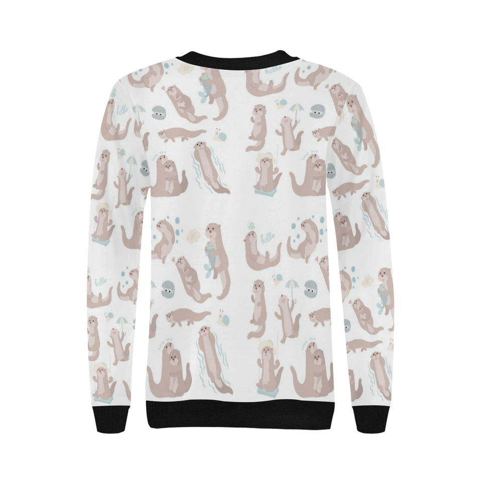 Cute sea otters pattern Women's Crew Neck Sweatshirt