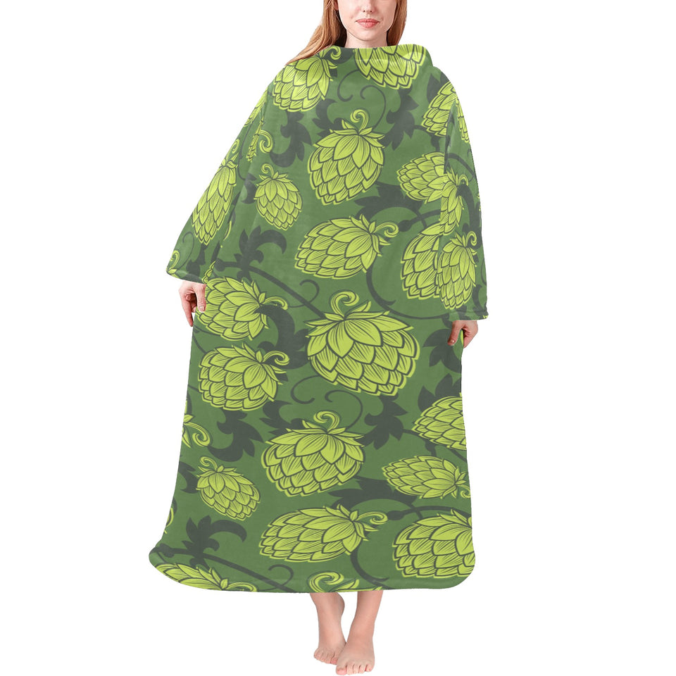 Hop pattern Hop cone background Blanket Robe with Sleeves