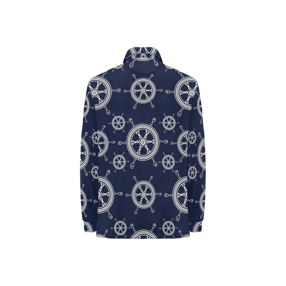 nautical steering wheel design pattern Women's Long Sleeve Polo Shirt