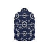 nautical steering wheel design pattern Women's Long Sleeve Polo Shirt
